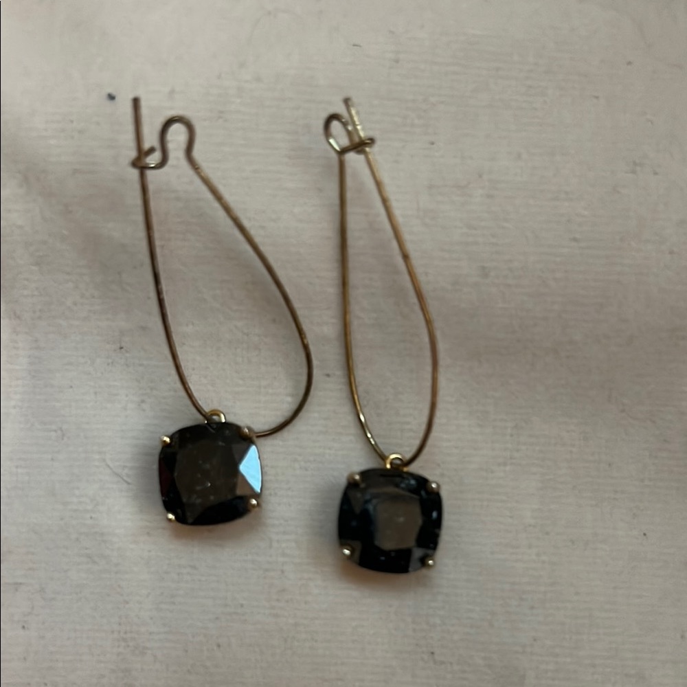 Gold Drop Earrings with Black Cushion Stones